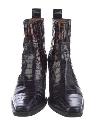 Ganni Crocodile Animal Print Western Boots