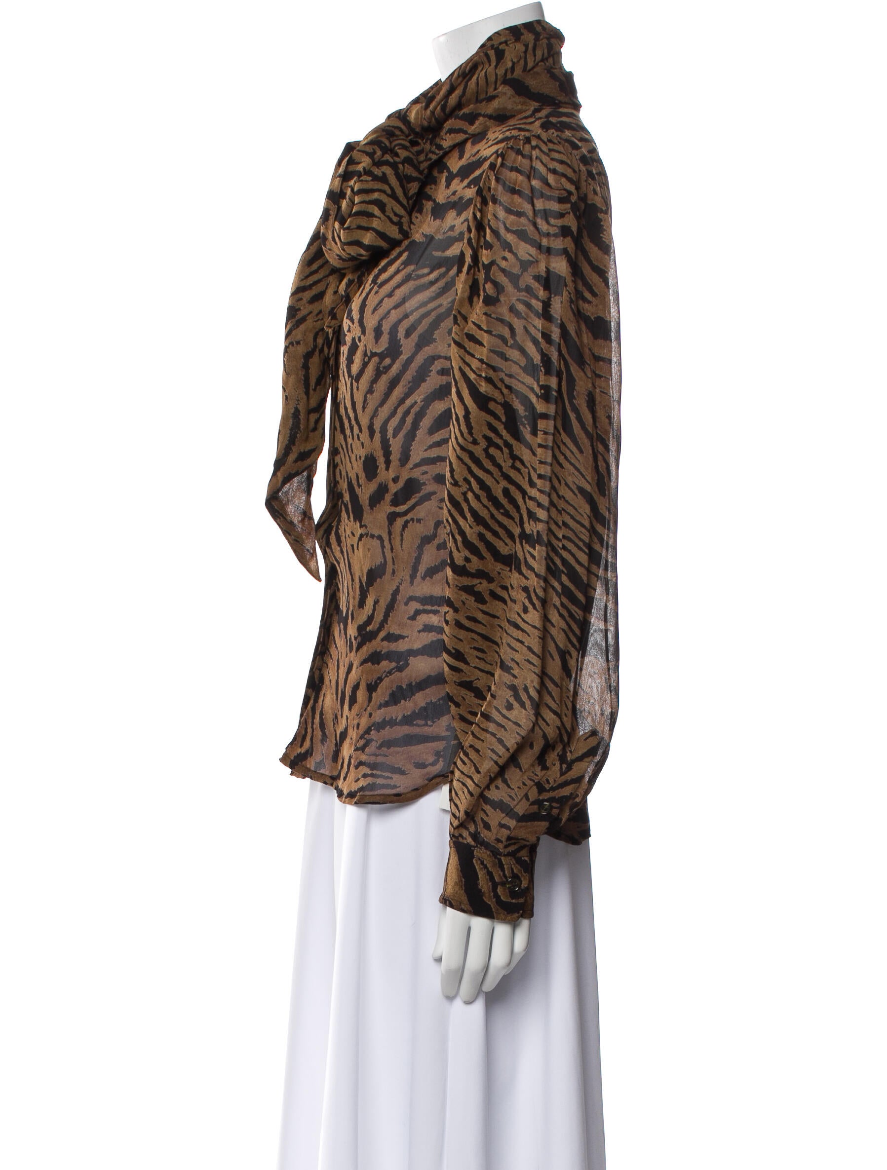 Ganni Animal Print Mock Neck Blouse