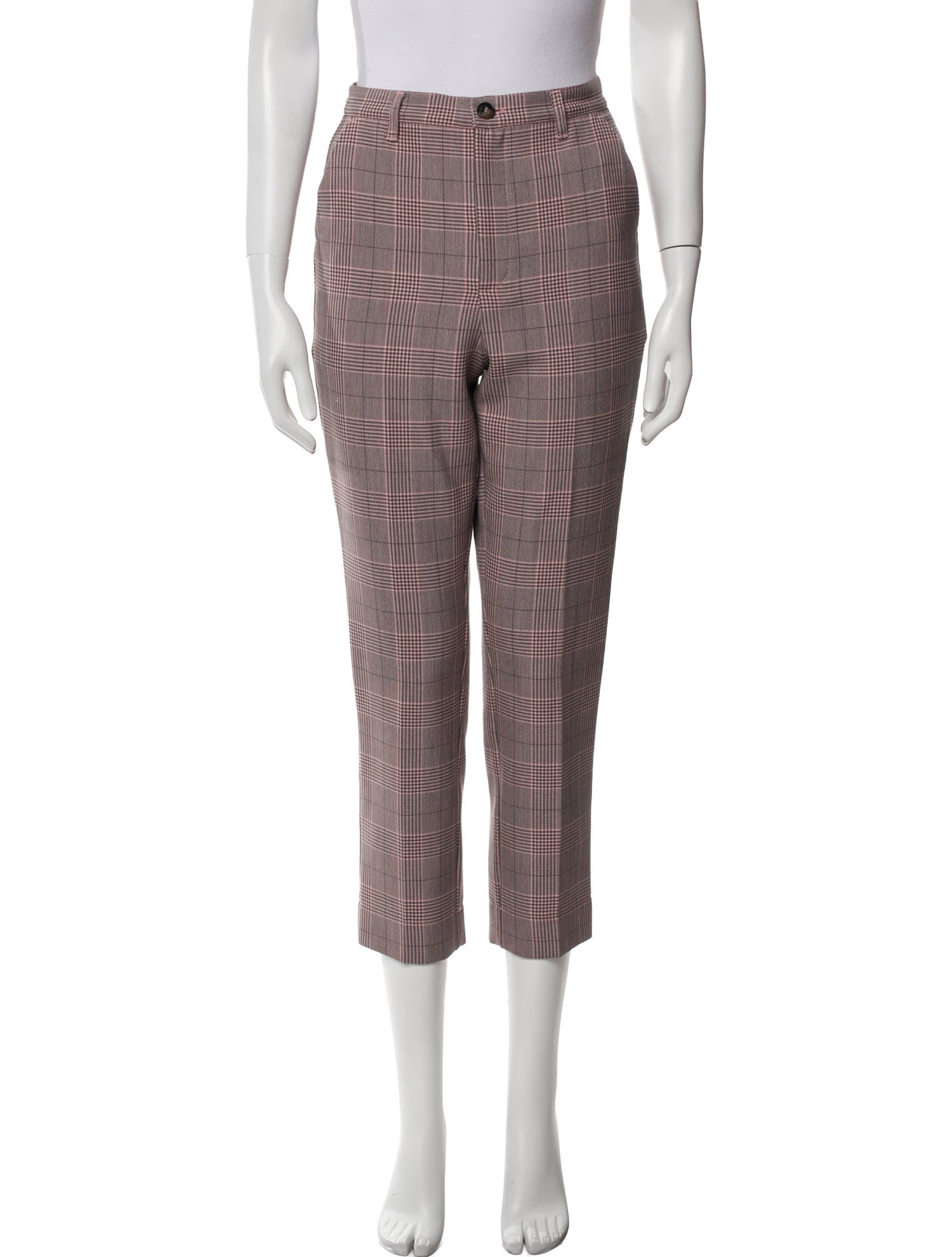 Ganni Plaid Print Straight Leg Pants w/ Tags