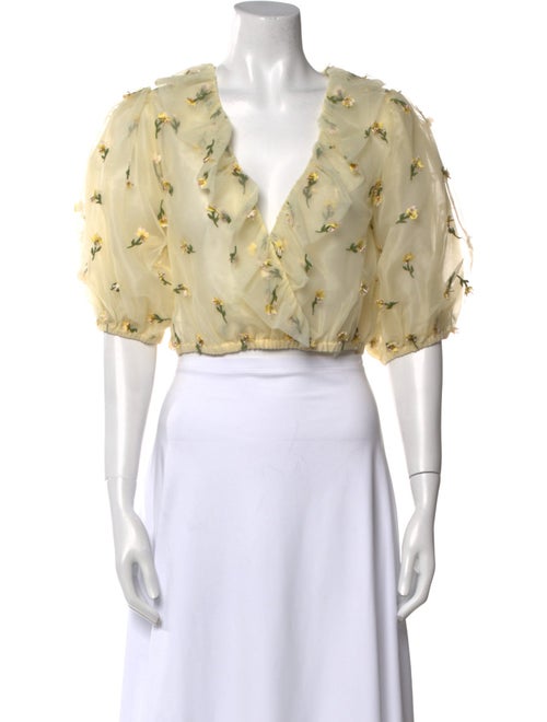 Ganni Floral Print V-Neck Crop Top