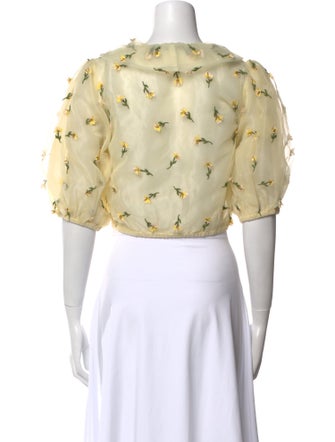 Ganni Floral Print V-Neck Crop Top