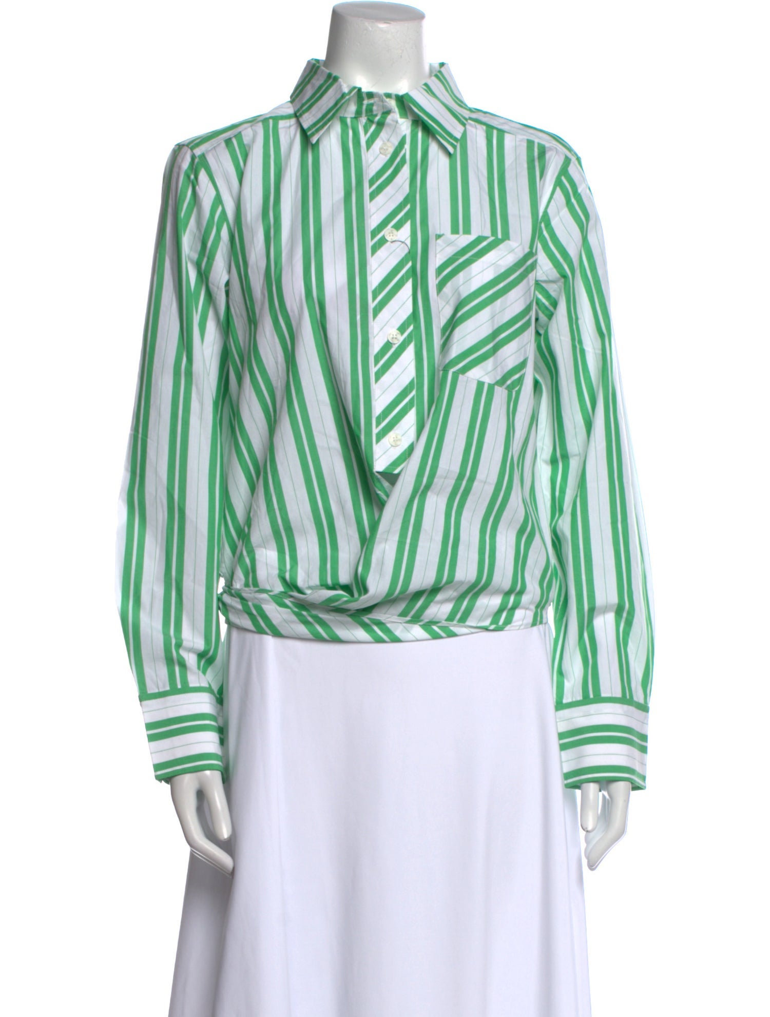 Ganni Striped Long Sleeve Button-Up Top w/ Tags