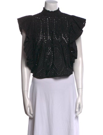 Ganni Mock Neck Short Sleeve Crop Top