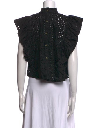 Ganni Mock Neck Short Sleeve Crop Top