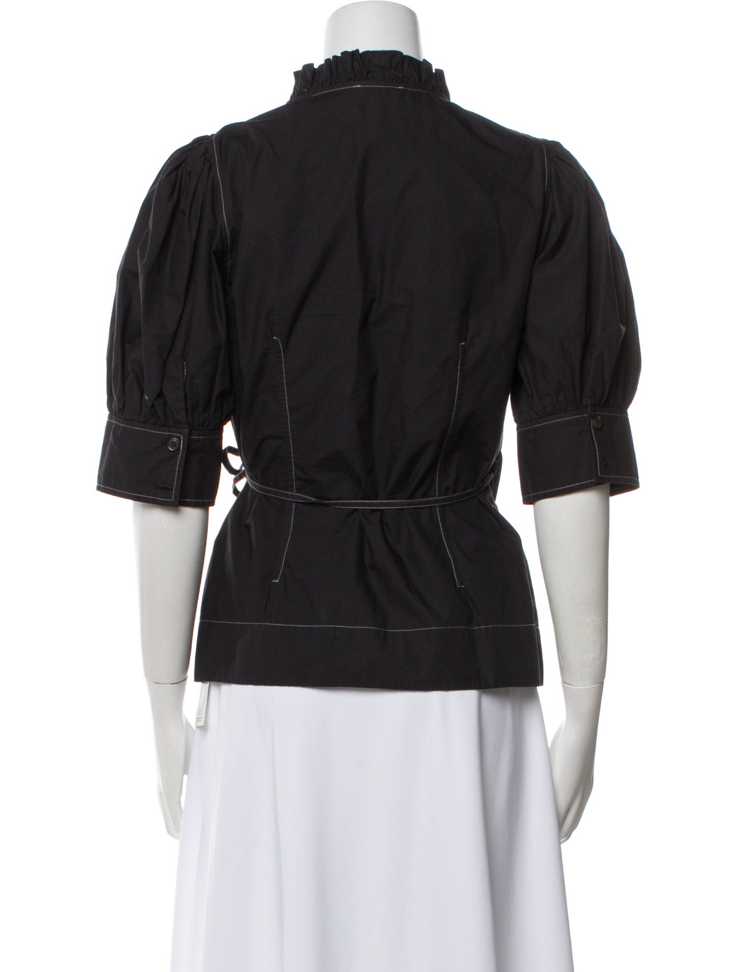 Ganni V-Neck Three-Quarter Sleeve Blouse