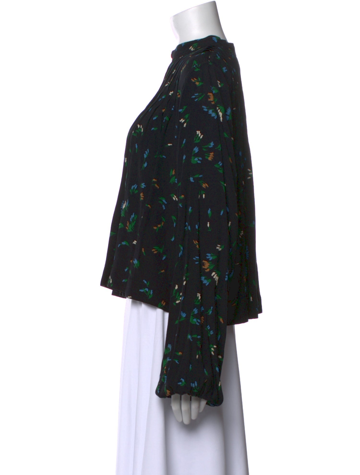 Ganni Floral Print Mock Neck Blouse