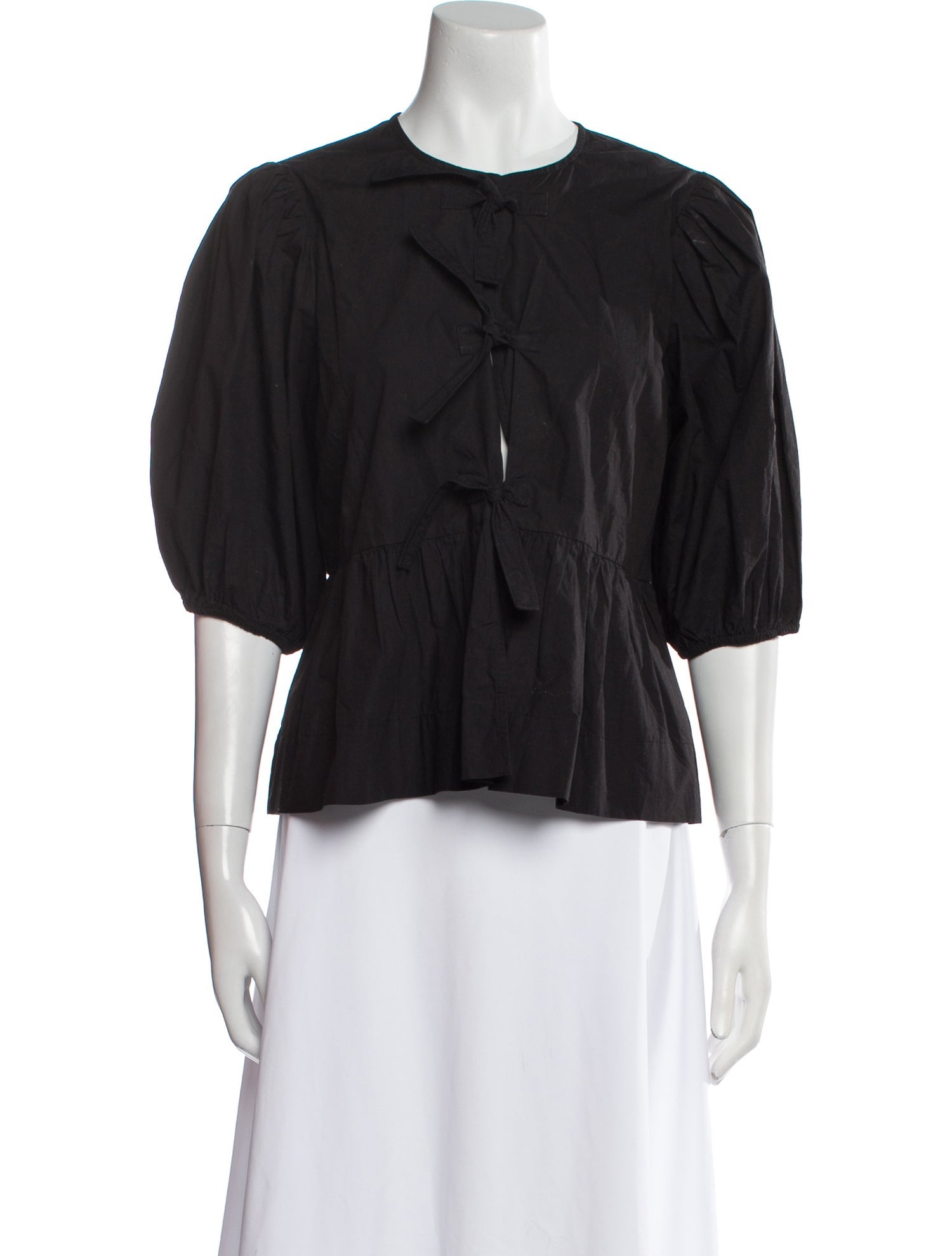 Ganni Crew Neck Three-Quarter Sleeve Crop Top