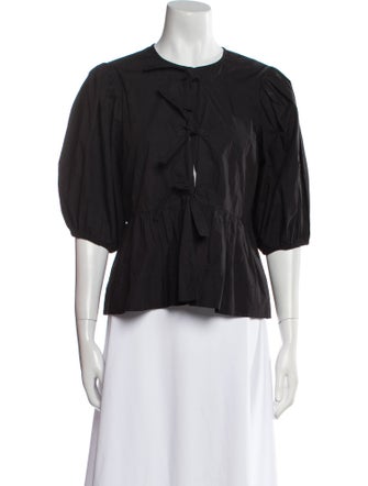 Ganni Crew Neck Three-Quarter Sleeve Crop Top