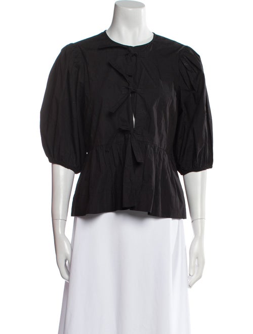 Ganni Crew Neck Three-Quarter Sleeve Crop Top