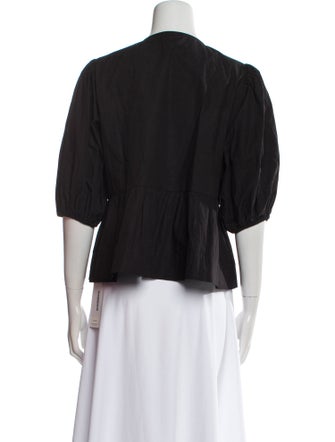 Ganni Crew Neck Three-Quarter Sleeve Crop Top