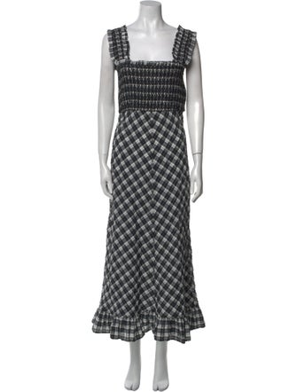 Ganni Plaid Print Long Dress