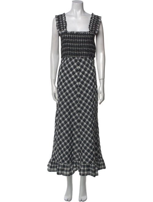 Ganni Plaid Print Long Dress