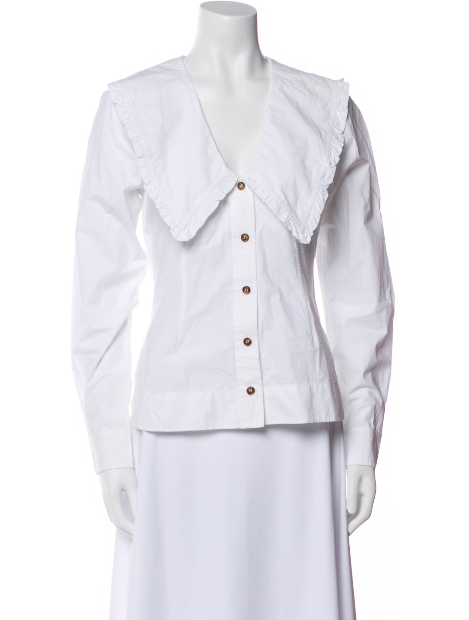 Ganni V-Neck Long Sleeve Button-Up Top