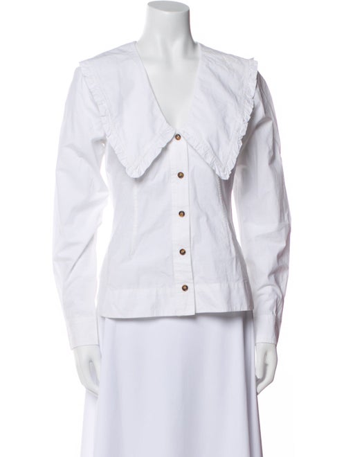 Ganni V-Neck Long Sleeve Button-Up Top