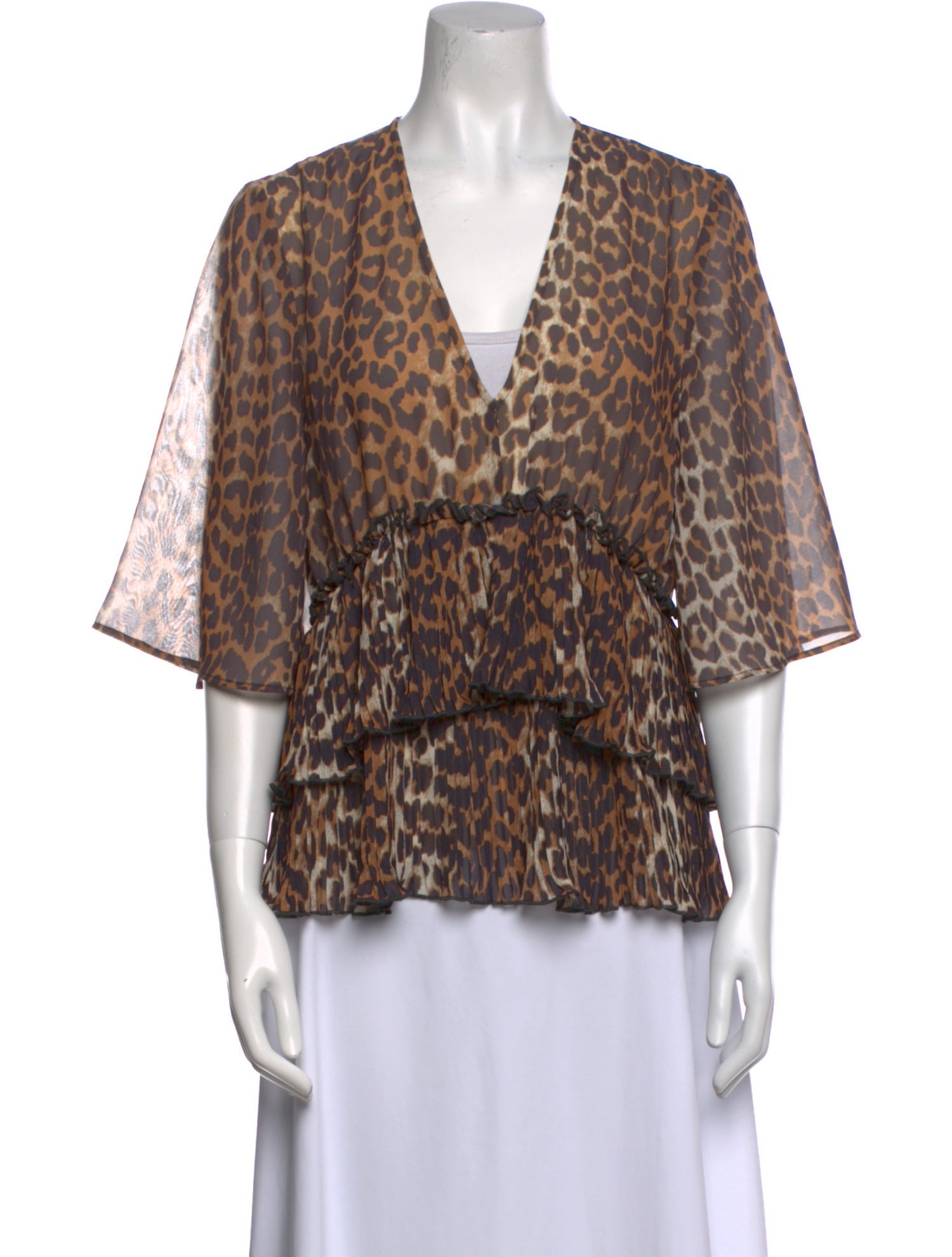 Ganni Animal Print V-Neck Blouse