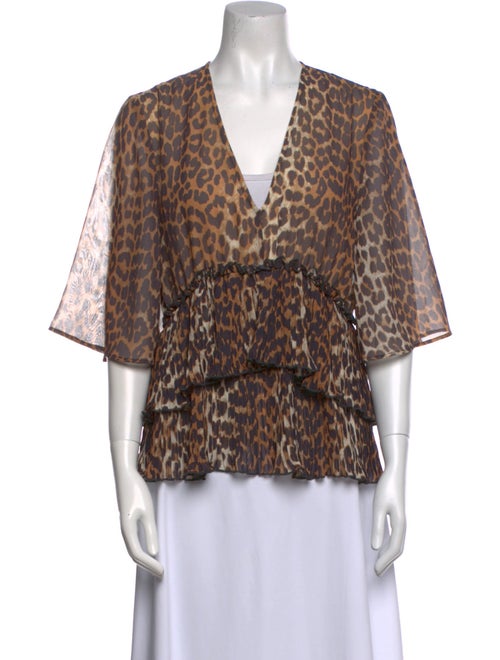 Ganni Animal Print V-Neck Blouse