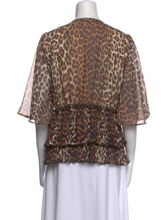 Ganni Animal Print V-Neck Blouse