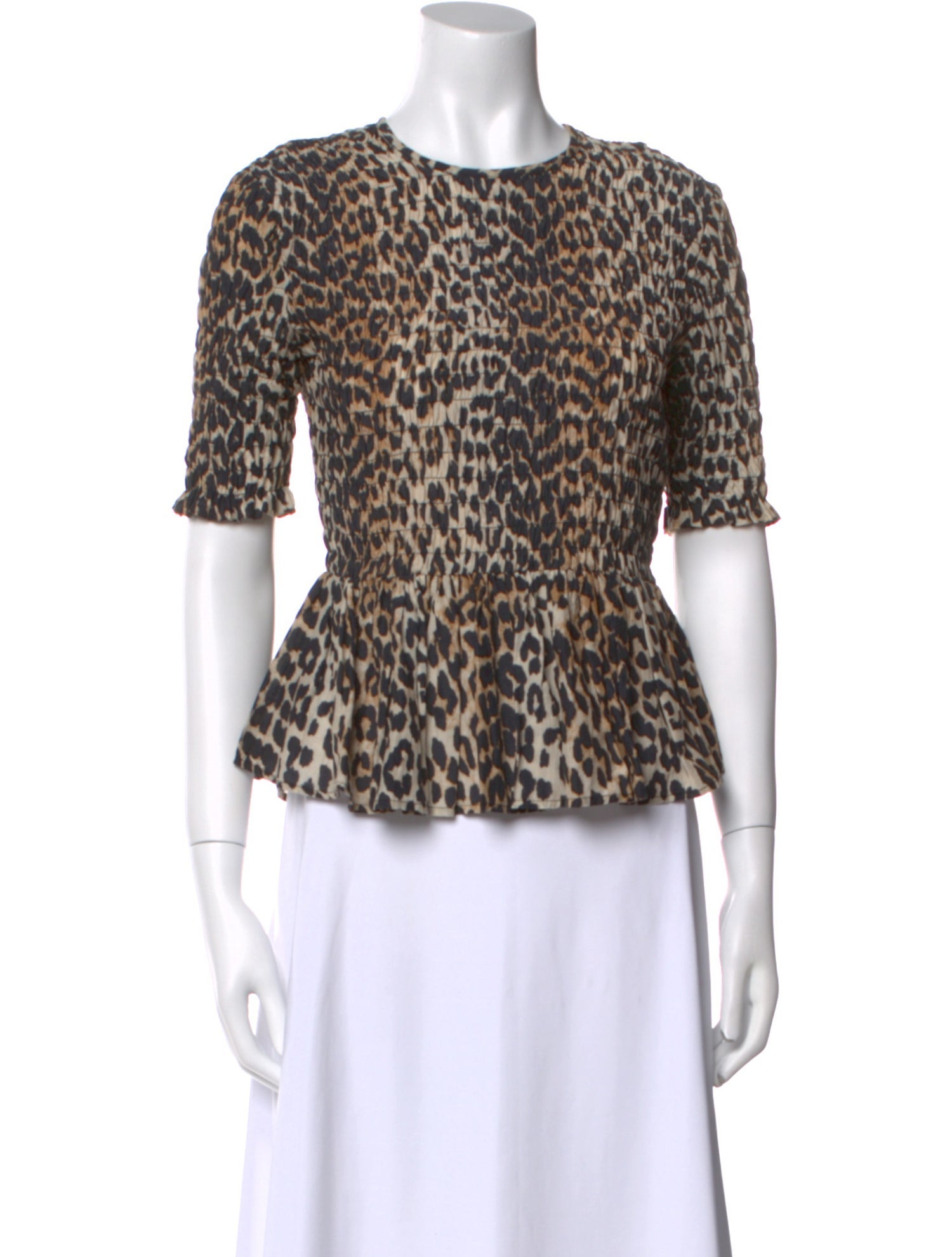 Ganni Animal Print Crew Neck Top