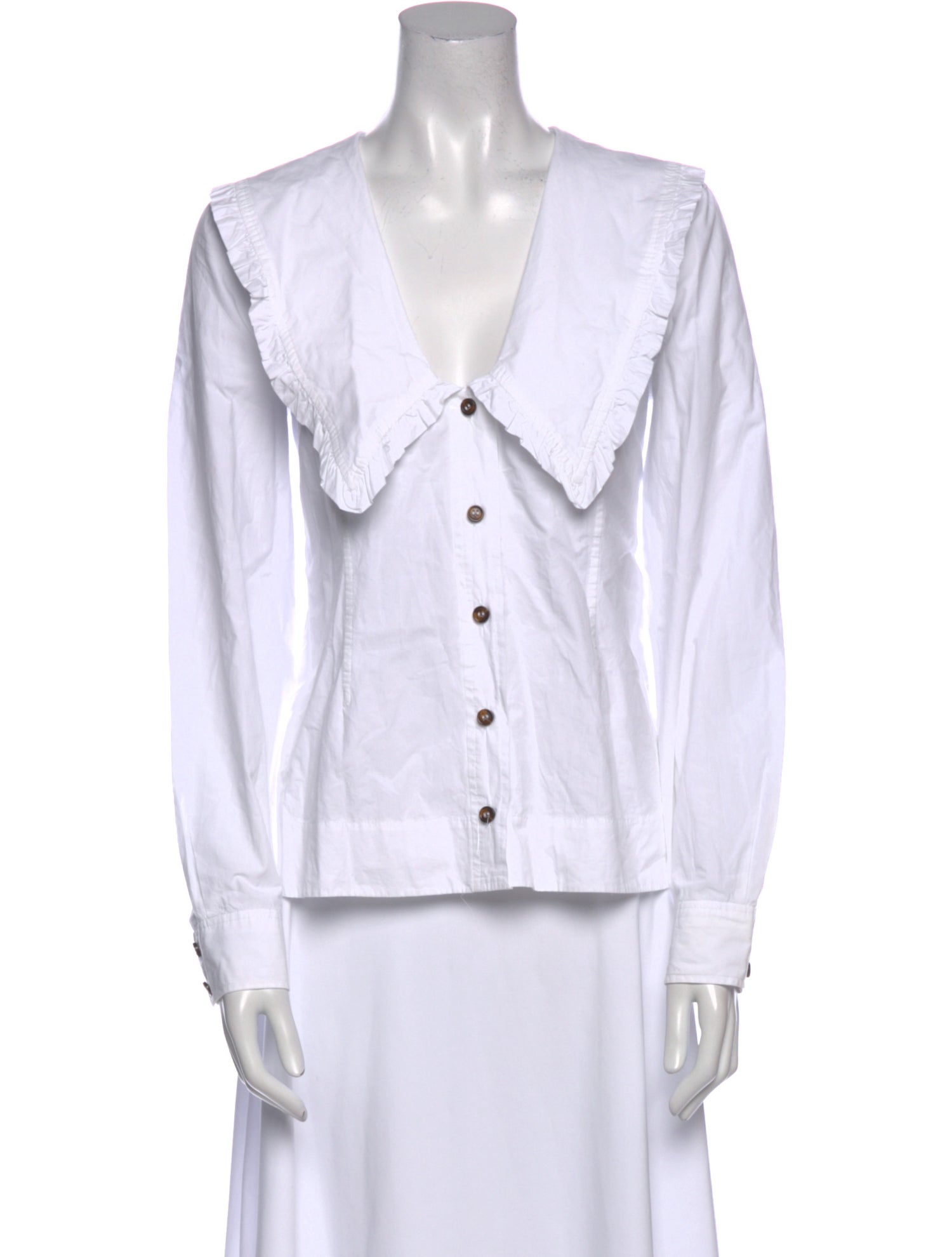 Ganni V-Neck Long Sleeve Button-Up Top