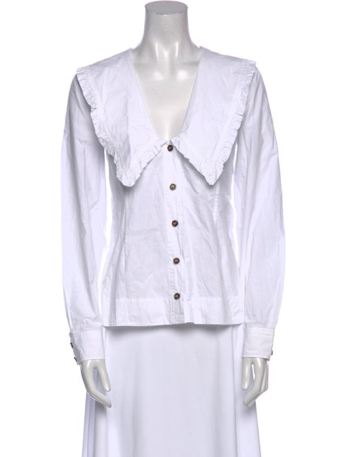 Ganni V-Neck Long Sleeve Button-Up Top