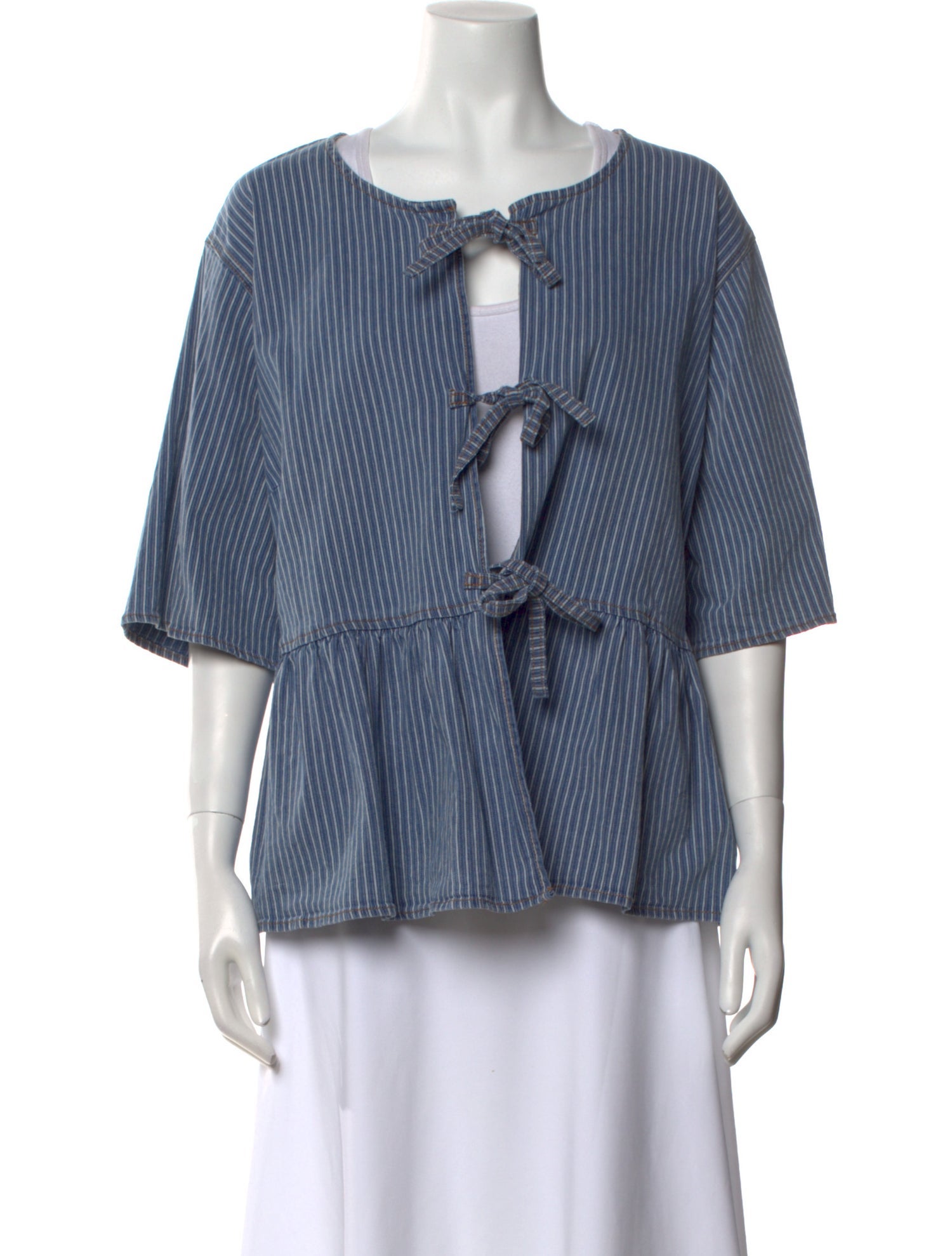 Ganni Striped Tie Neck Blouse