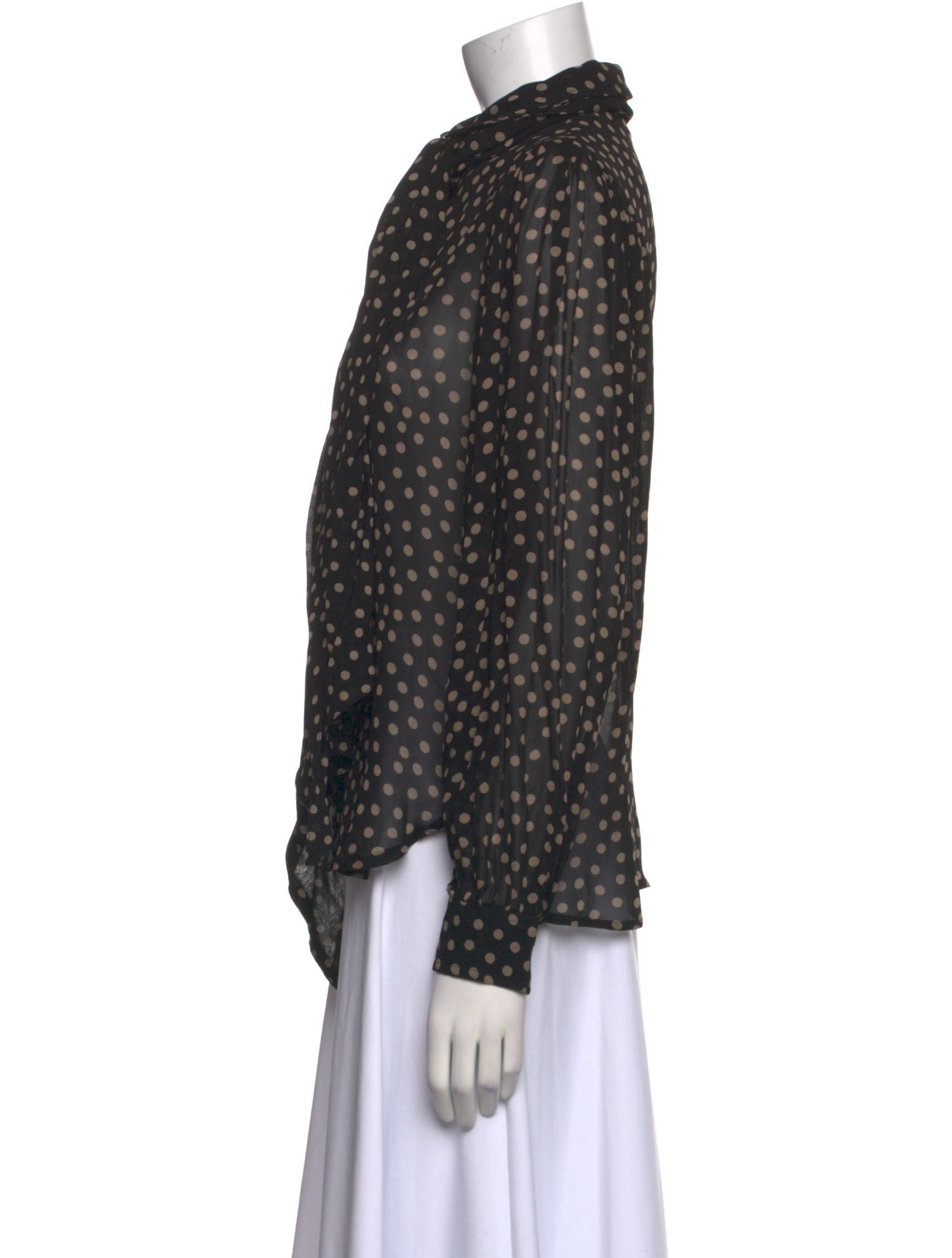 Ganni Polka Dot Print Mock Neck Blouse