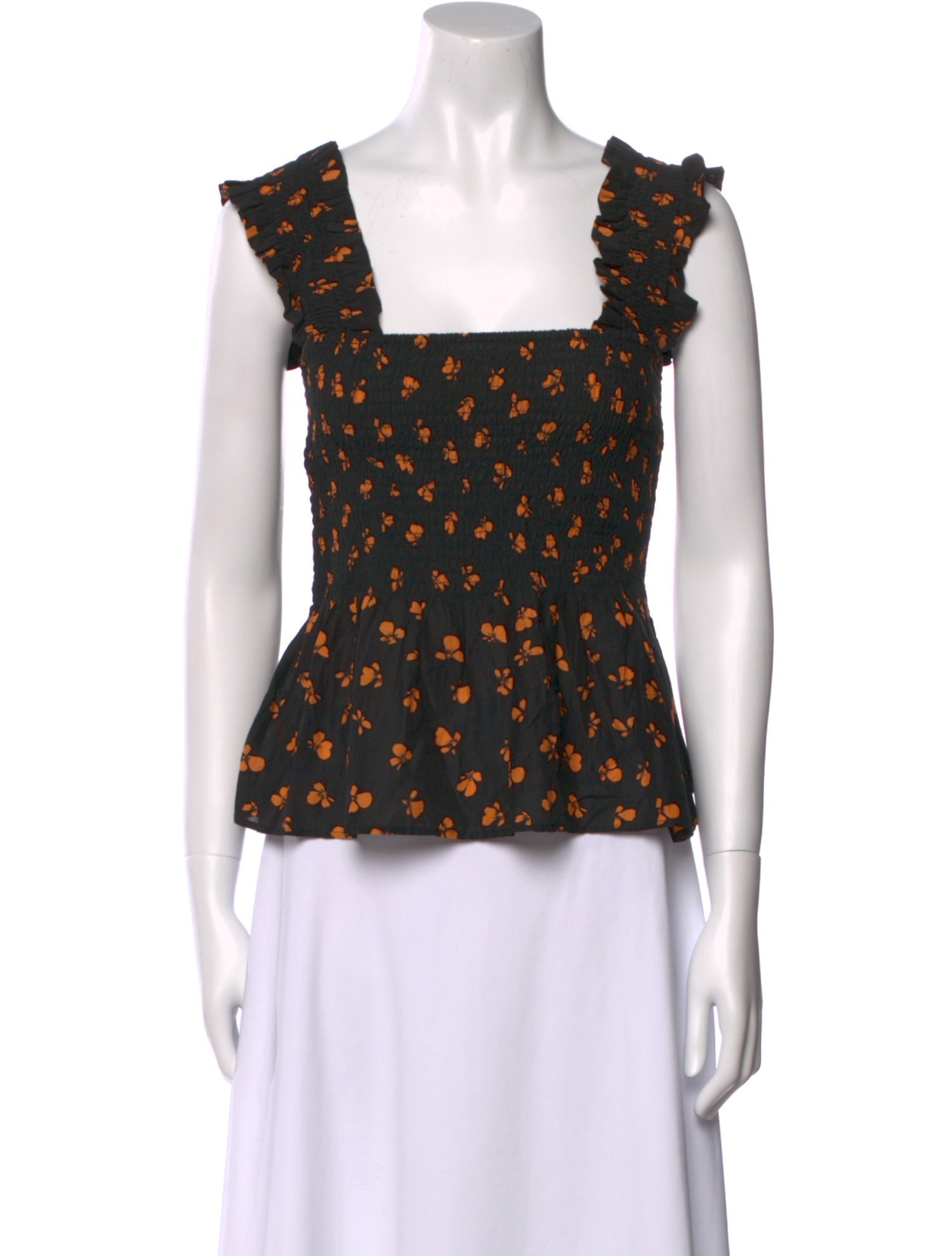 Ganni Printed Square Neckline Top