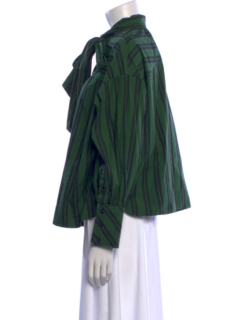 Ganni Striped Tie Neck Button-Up Top