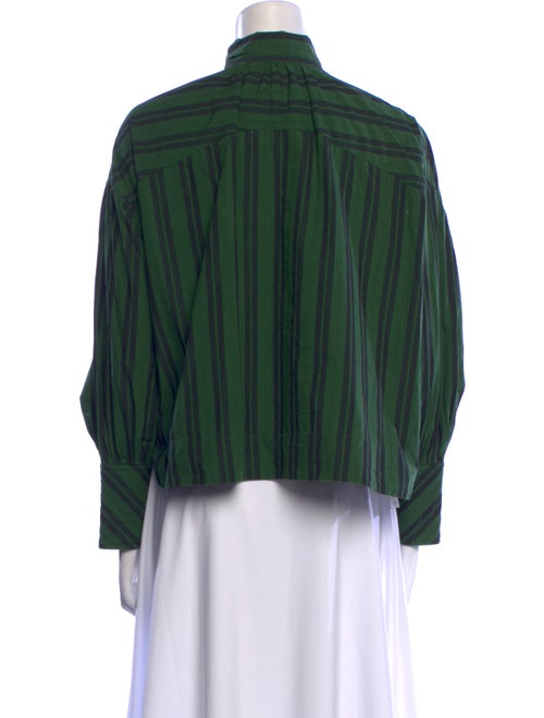 Ganni Striped Tie Neck Button-Up Top