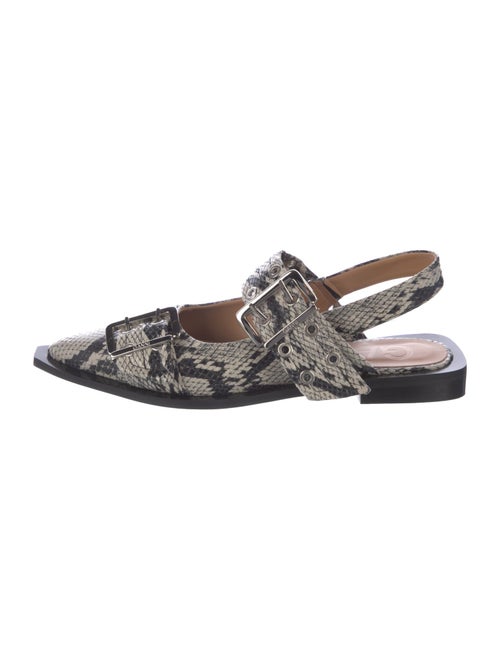 Ganni Embossed Leather Animal Print Slingback Flats