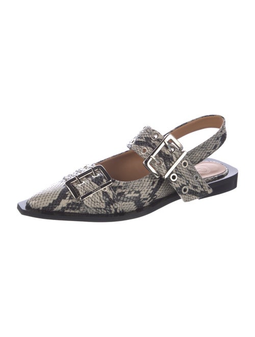 Ganni Embossed Leather Animal Print Slingback Flats