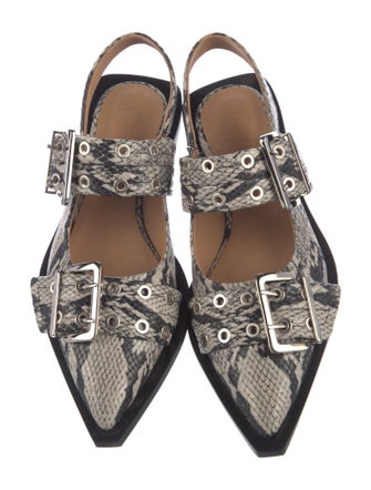 Ganni Embossed Leather Animal Print Slingback Flats