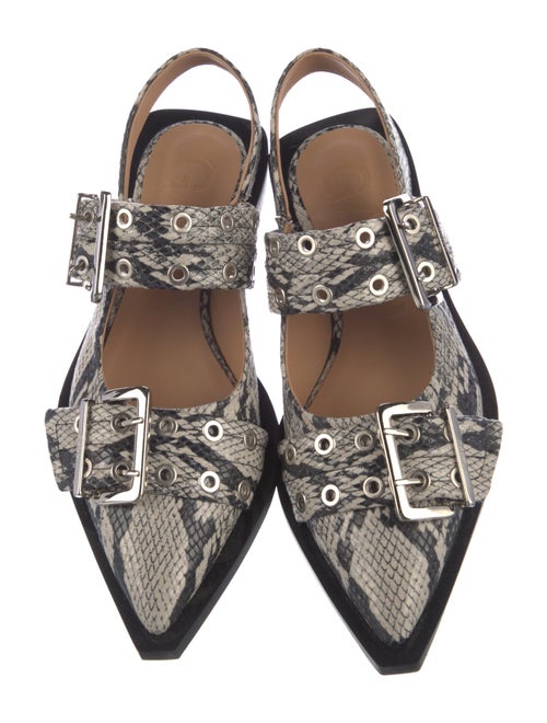 Ganni Embossed Leather Animal Print Slingback Flats