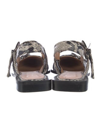 Ganni Embossed Leather Animal Print Slingback Flats