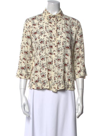 Ganni Floral Print Three-Quarter Sleeve Button-Up Top
