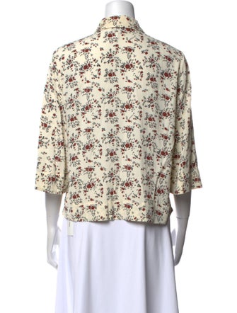 Ganni Floral Print Three-Quarter Sleeve Button-Up Top