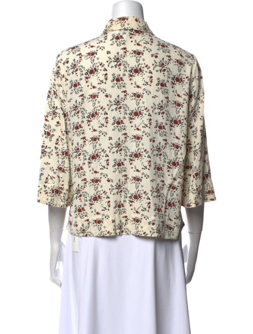 Ganni Floral Print Three-Quarter Sleeve Button-Up Top