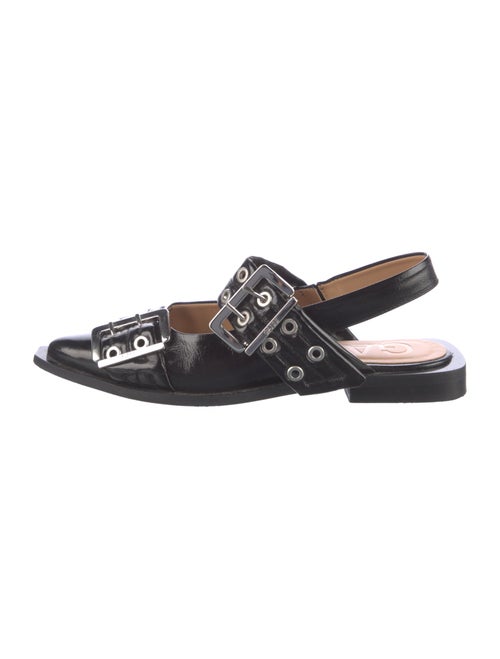 Ganni Patent Leather Eyelet Trim Slingback Flats