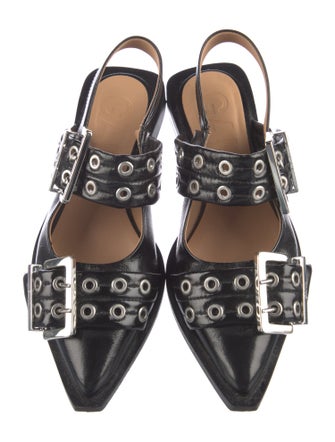 Ganni Patent Leather Eyelet Trim Slingback Flats