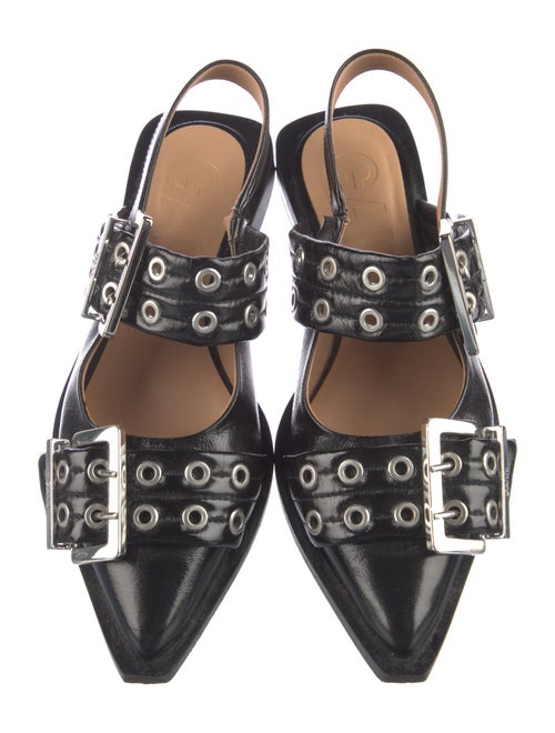 Ganni Patent Leather Eyelet Trim Slingback Flats