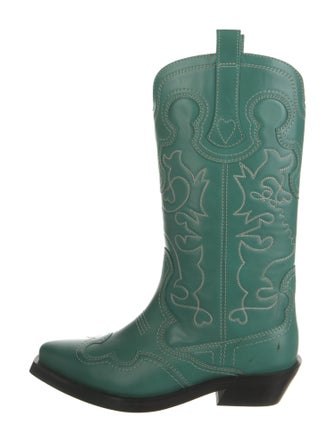 Ganni Leather Embroidered Accent Western Boots