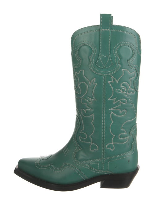 Ganni Leather Embroidered Accent Western Boots