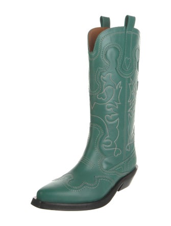 Ganni Leather Embroidered Accent Western Boots
