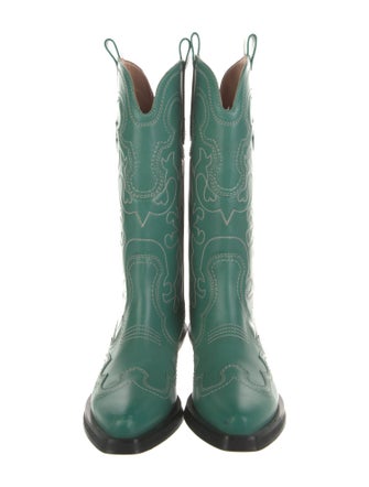 Ganni Leather Embroidered Accent Western Boots