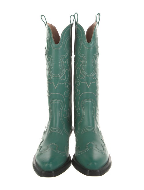 Ganni Leather Embroidered Accent Western Boots