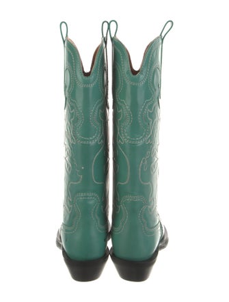 Ganni Leather Embroidered Accent Western Boots