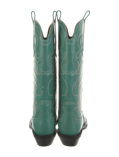 Ganni Leather Embroidered Accent Western Boots