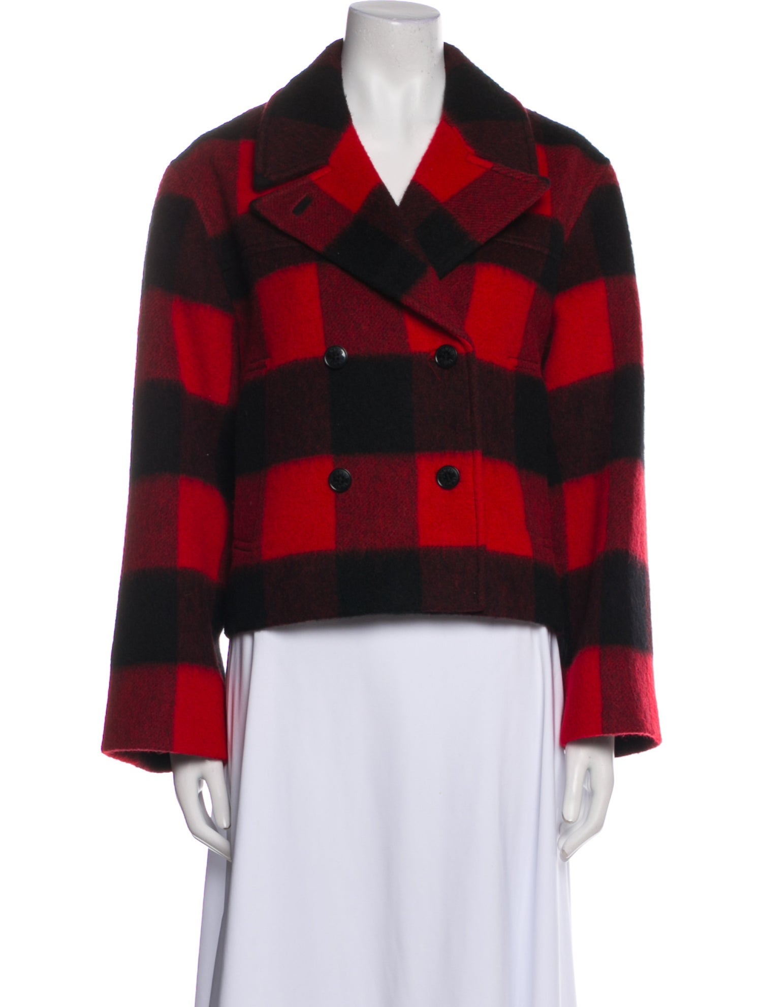 Ganni Wool Plaid Print Peacoat
