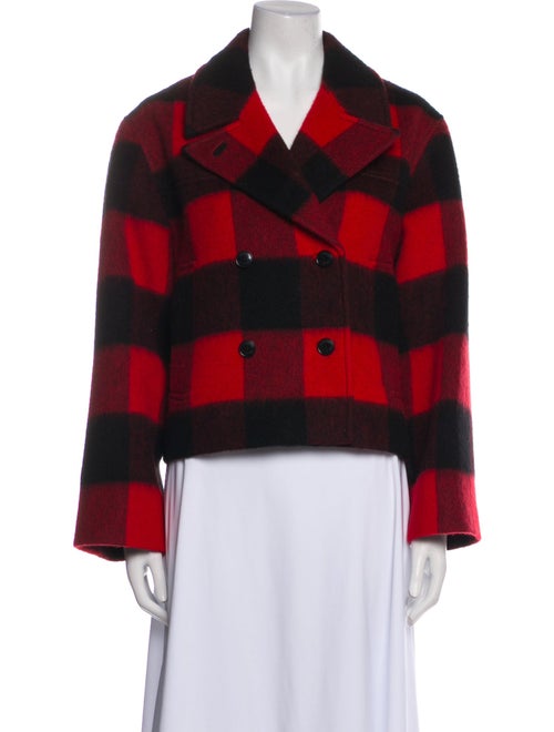 Ganni Wool Plaid Print Peacoat