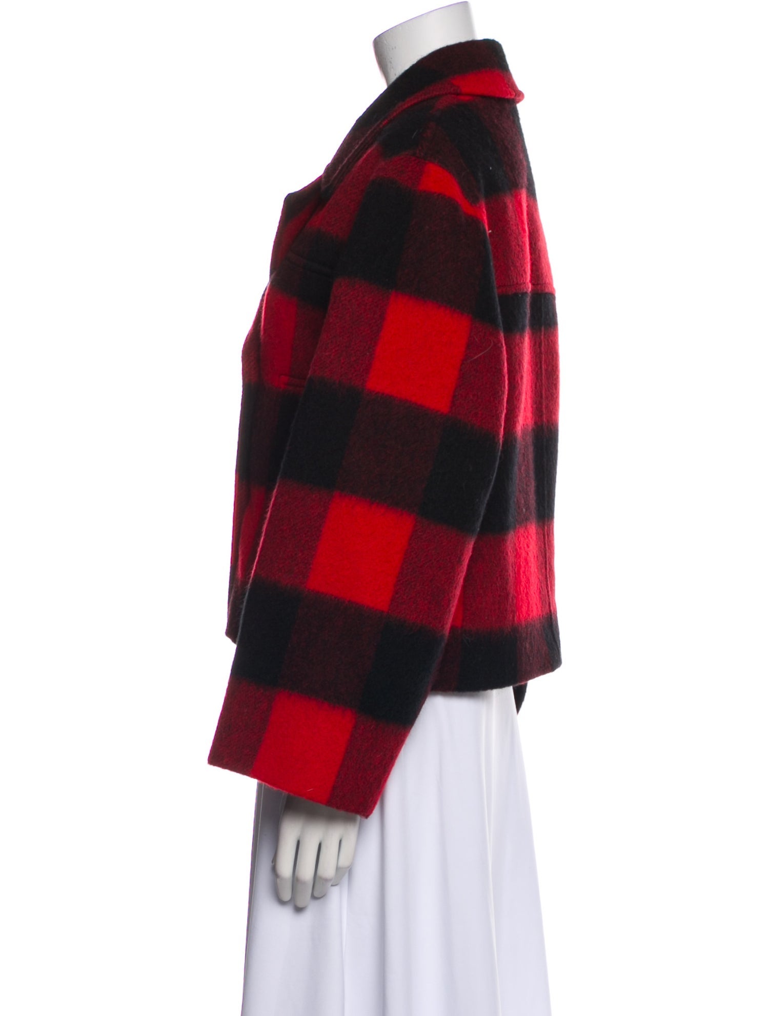 Ganni Wool Plaid Print Peacoat